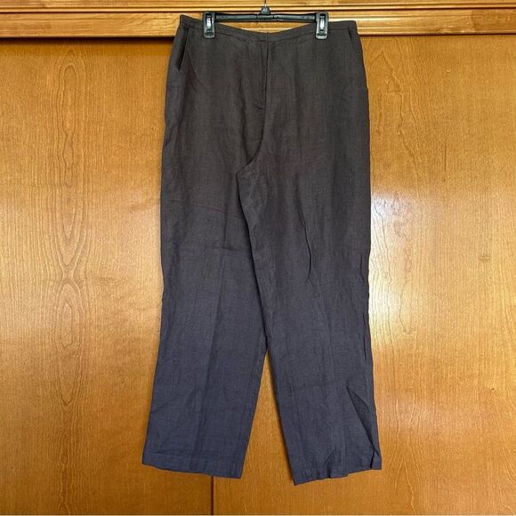 Eileen Fisher Brown Wide Leg Full Length Pants Size Large Lagenlook Lightweight - Picture 1 of 10